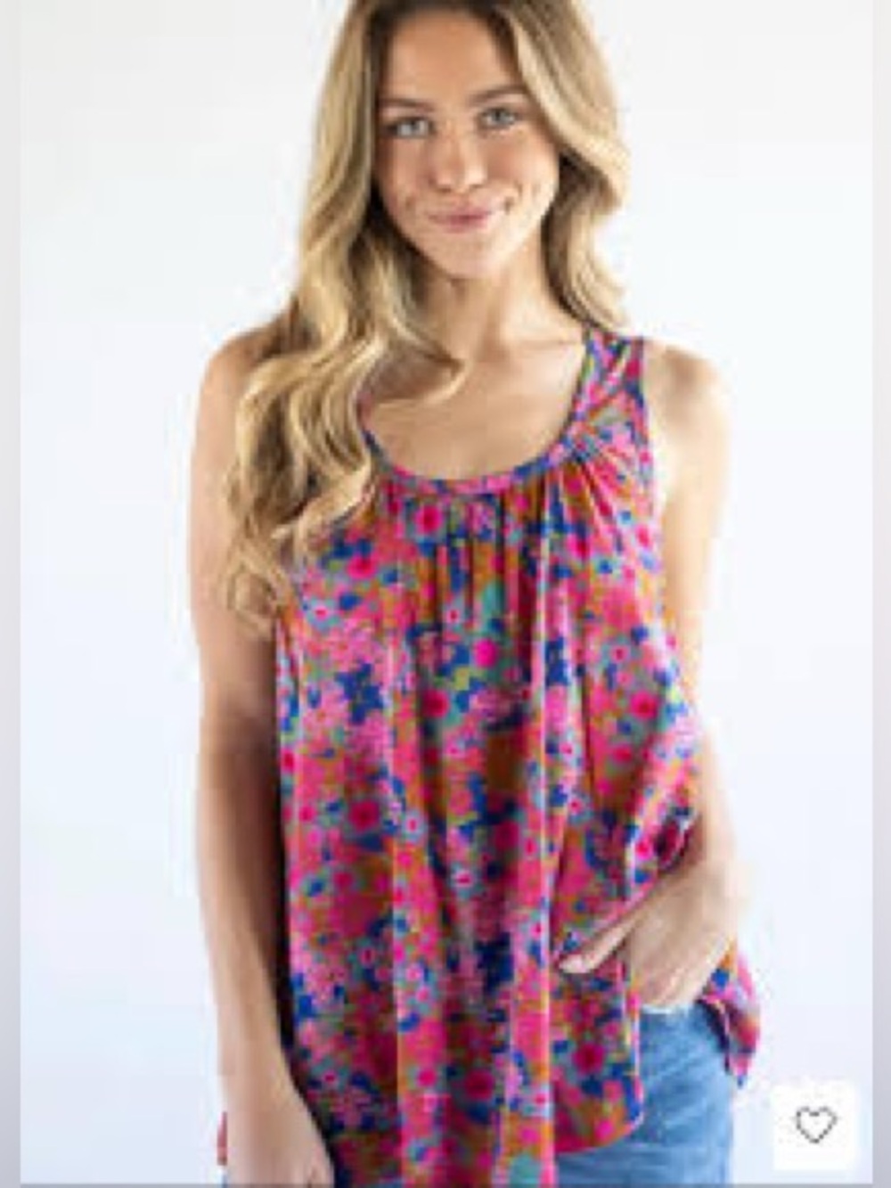 Natural Life Floral Swing Tank Top Boho Babydoll Sleeveless Pink Large